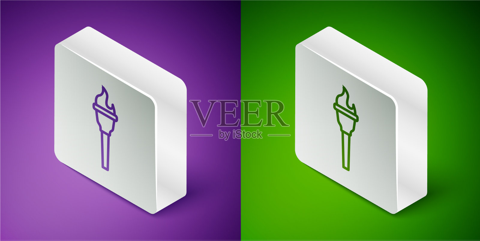 等距线火炬火焰图标孤立在紫色图标素材