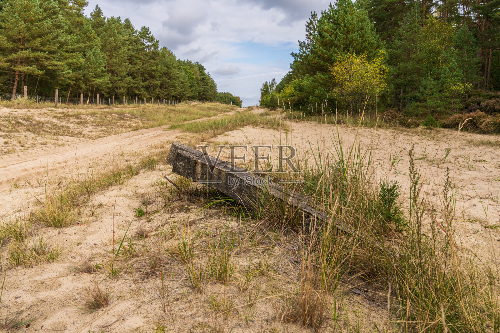 德国的Ahlbeck和波兰的Swinoujscie之间的边界照片摄影图片