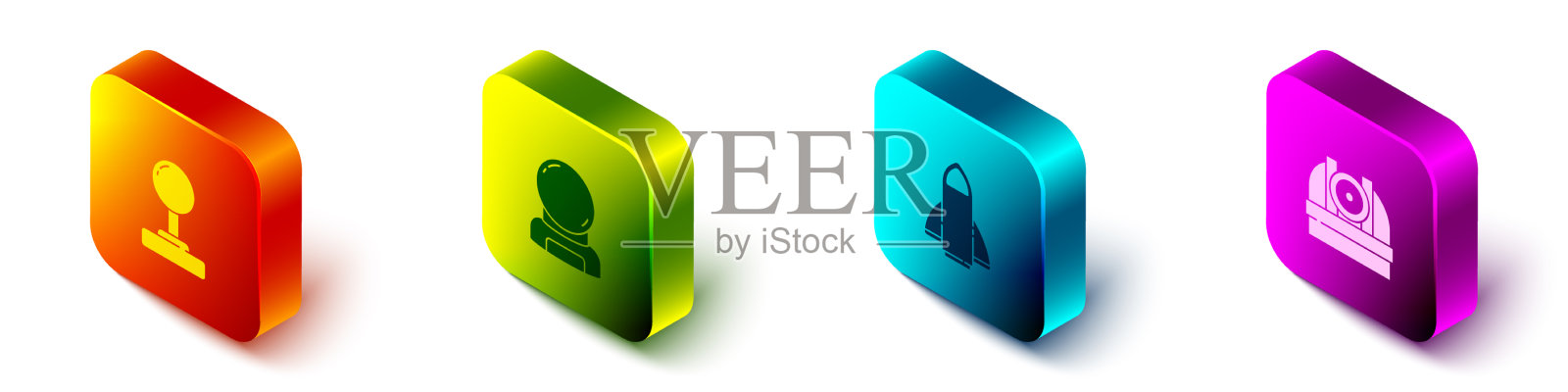 设置等距操纵杆宇航员头盔火箭图标素材