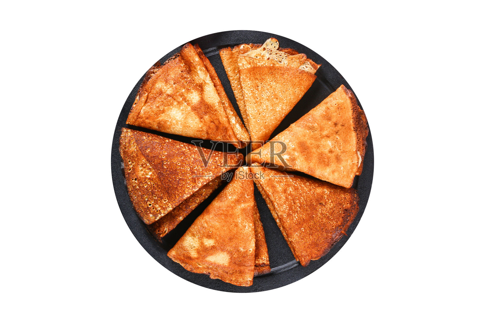 俄罗斯料理中的薄煎饼。俄罗斯的小薄饼,法式薄饼。照片摄影图片