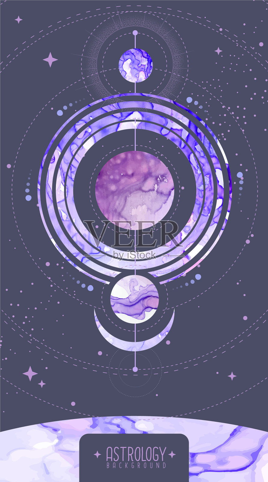 现代魔法魔法卡与行星插画图片素材