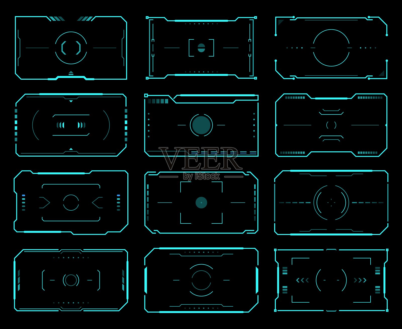 HUD目标帧瞄准控制，滑雪fi UI界面插画图片素材