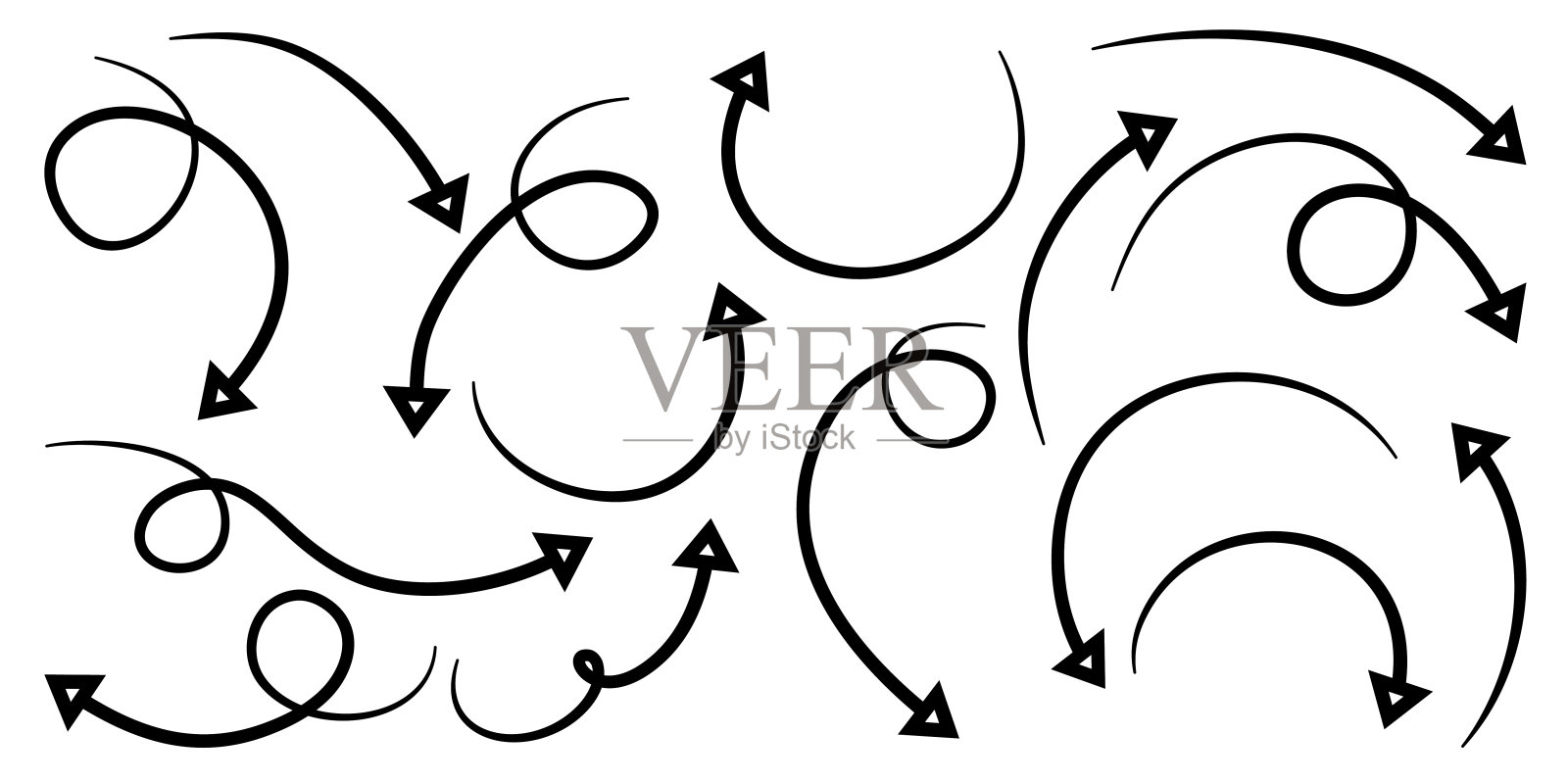 在白色背景上孤立的一组手绘箭头。用于商业信息图，横幅，网页和概念设计。矢量涂鸦设计元素。设计元素图片