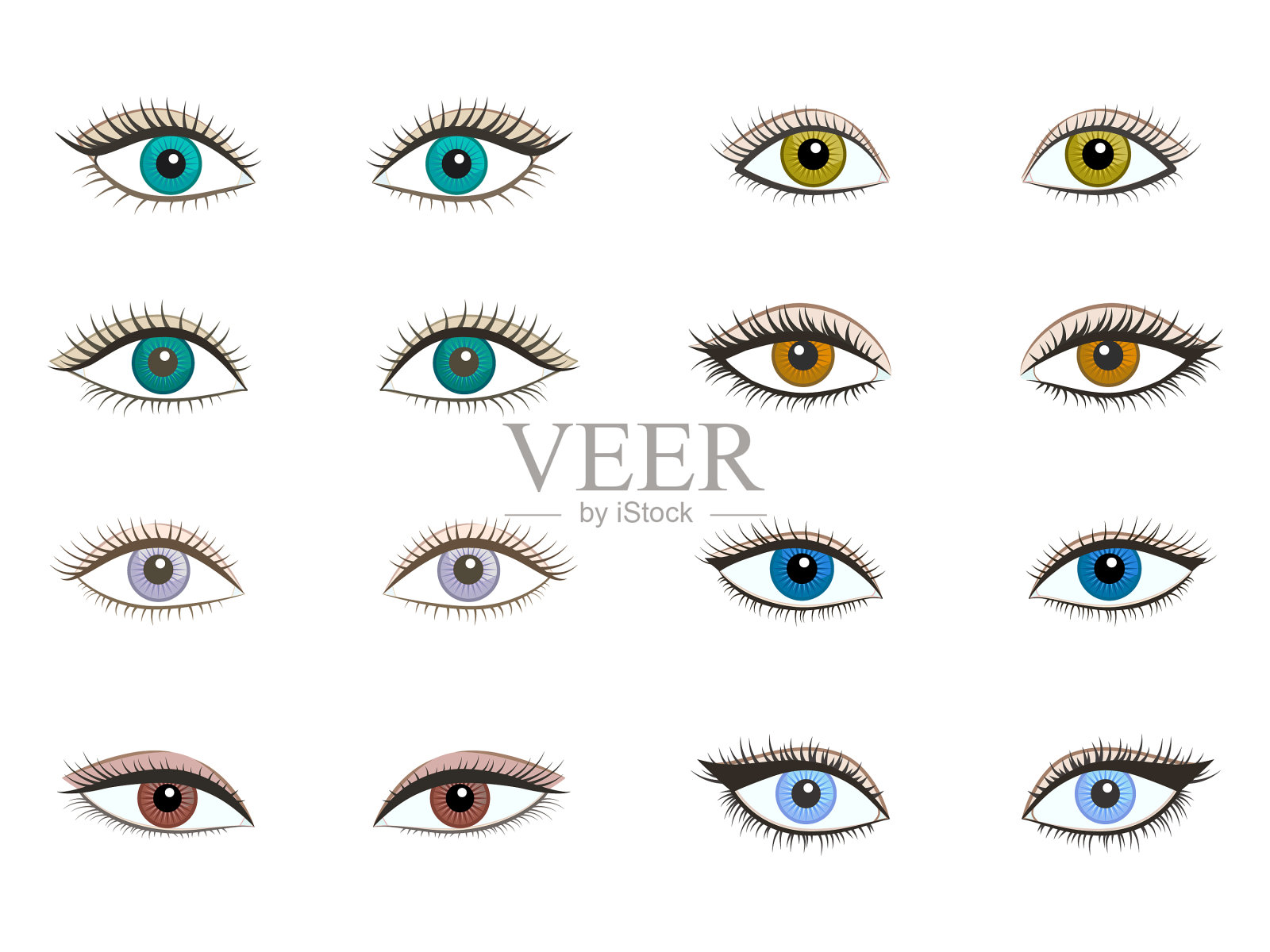 设置不同的女人不同的美丽的眼睛插画图片素材