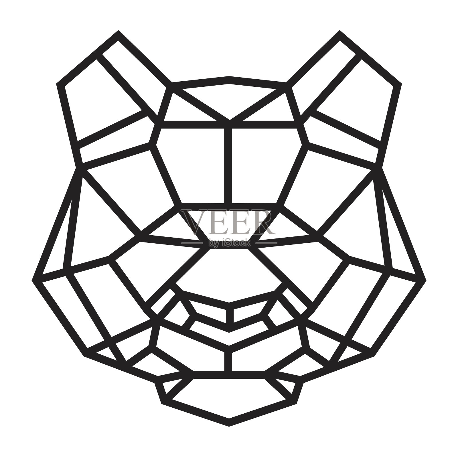 轮廓的熊猫头从线在单色几何多边形风格孤立在白色的背景现代平面设计