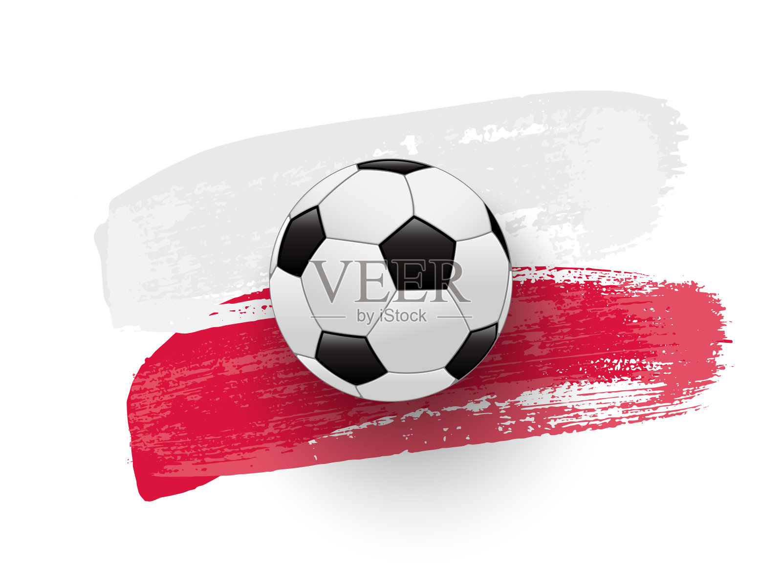 波兰国旗上逼真的足球用笔触做成。矢量足球设计元素。插画图片素材