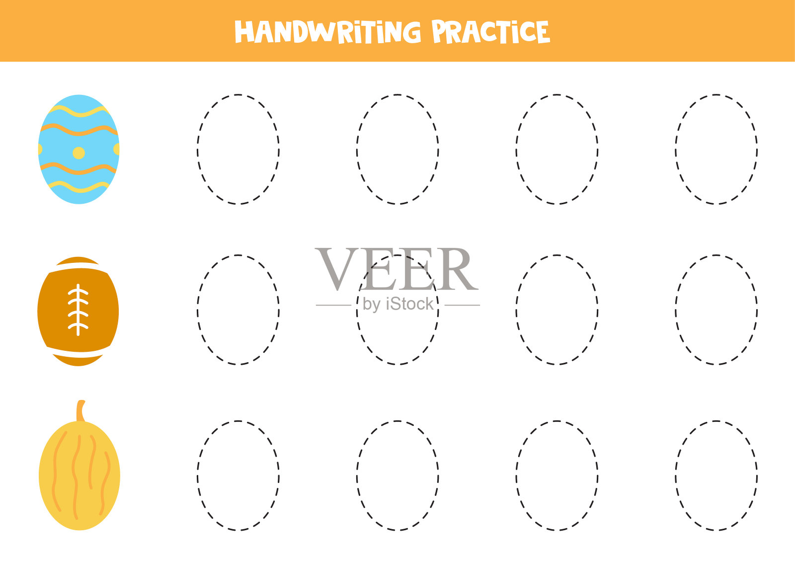 绘制椭圆物体的轮廓。写作练习。插画图片素材