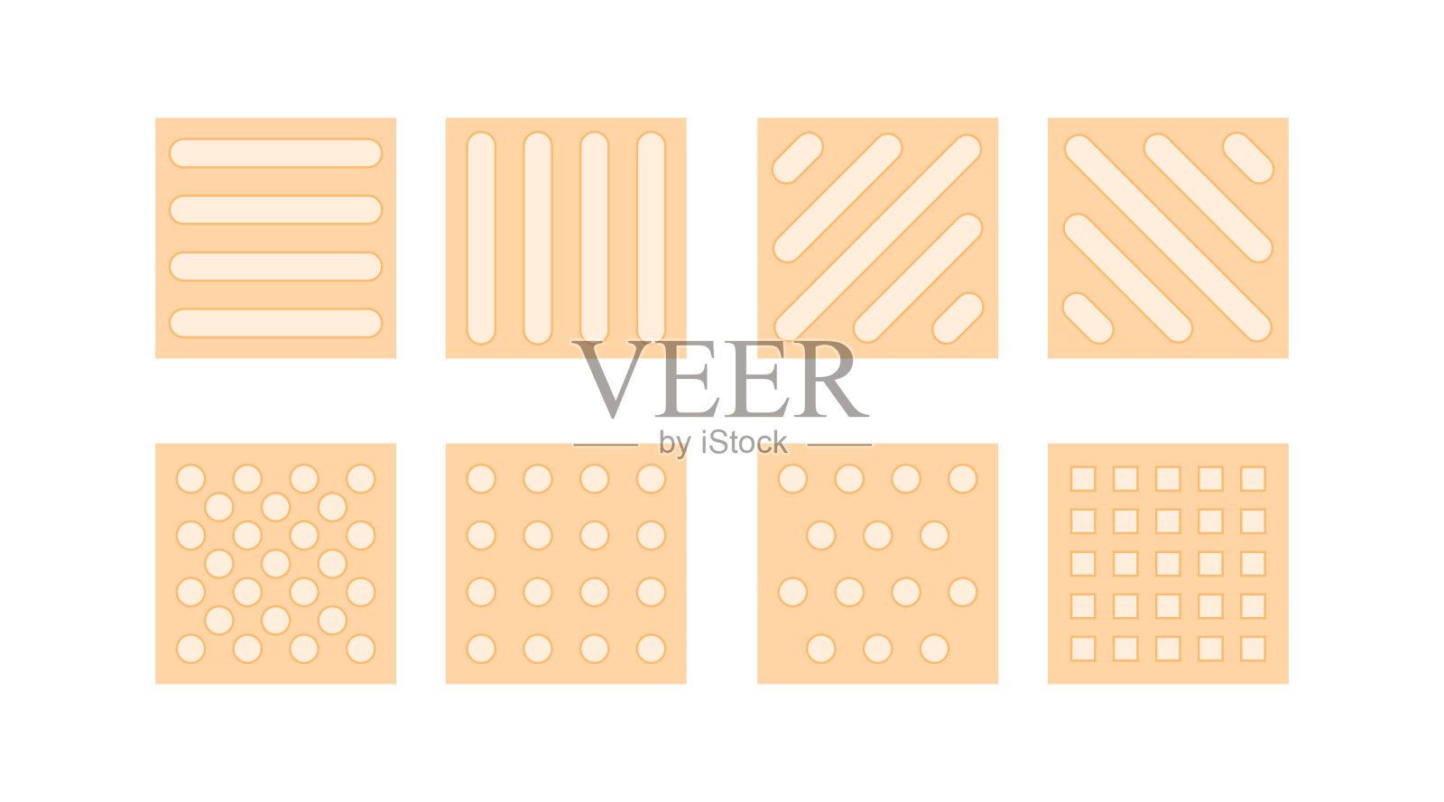 铺装触觉地砖模板，给视障人士的提示。有浮雕图案的正方形。Eps 10矢量插图。插画图片素材