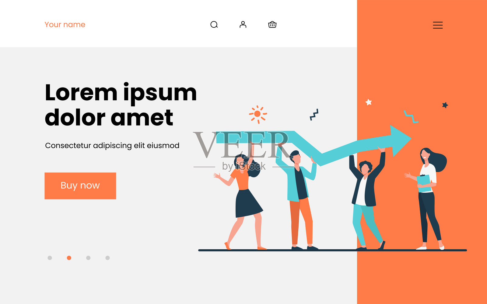 一些小字符牵着一个巨大的箭头插画图片素材