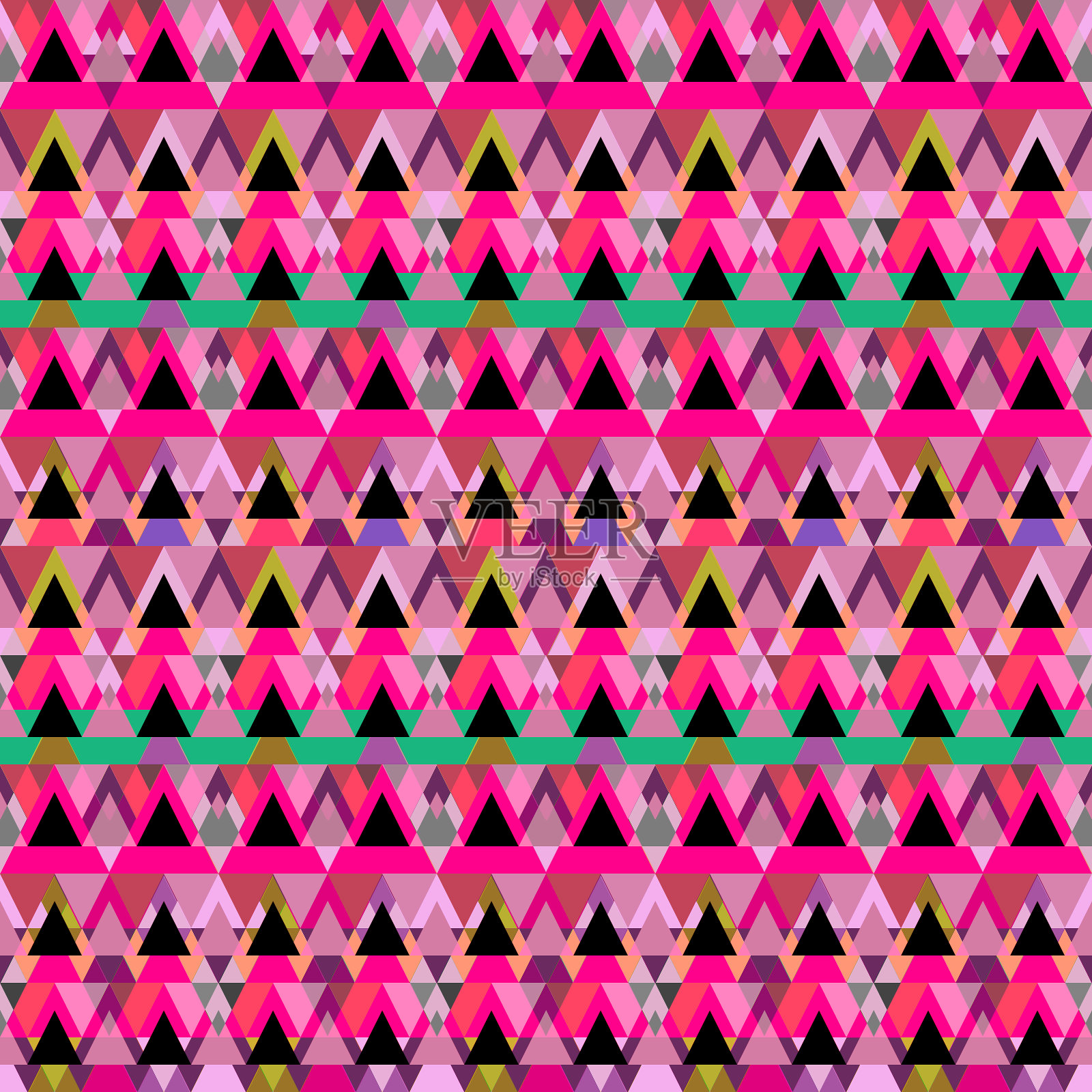 彩色各种三角形几何抽象民族无缝图案插画图片素材