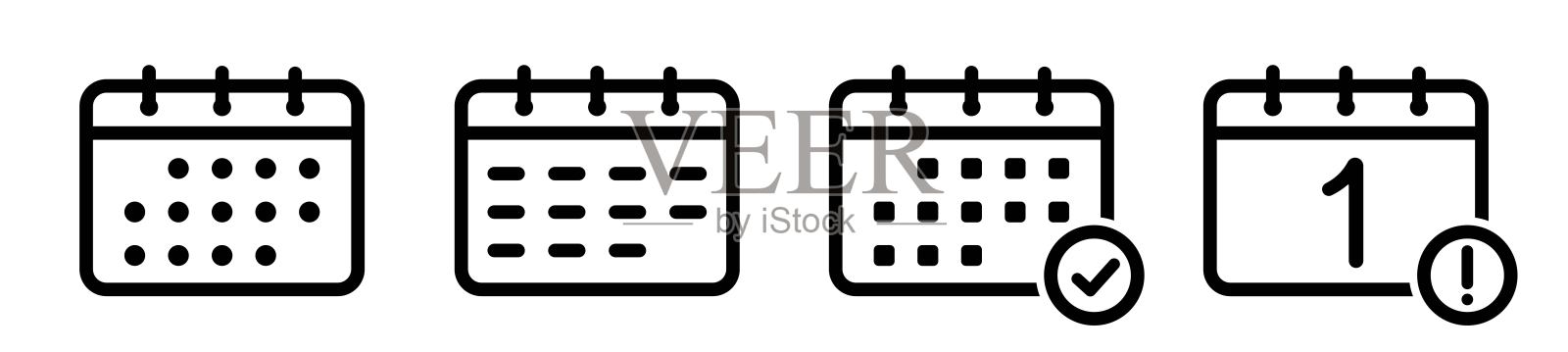 一套日历图标在白色背景线风格图标素材