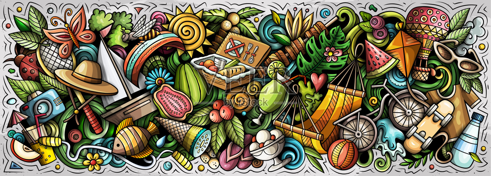 夏季手绘卡通涂鸦插画。插画图片素材