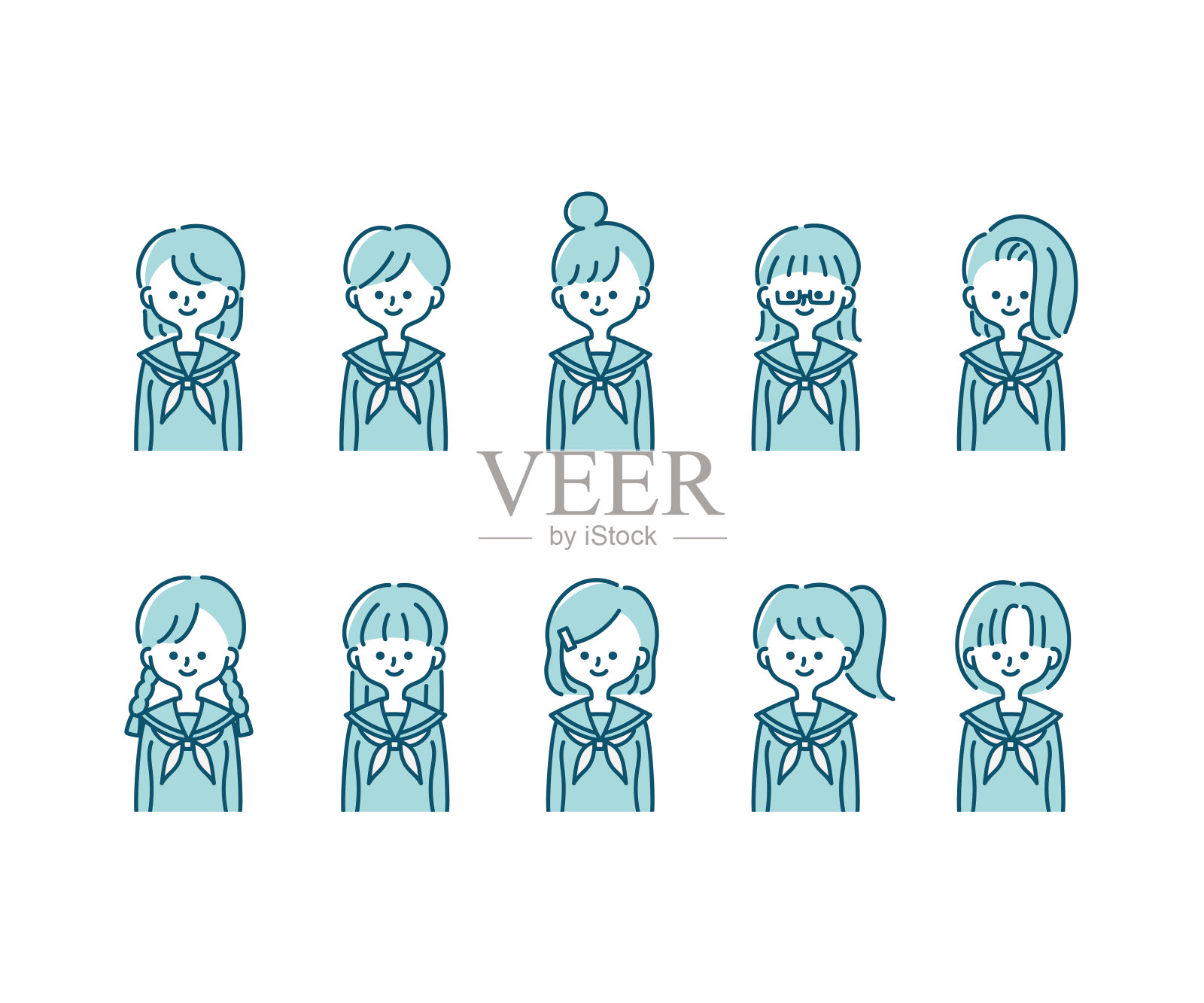 各种身着冬季制服的女学生插图(上半身)插画图片素材