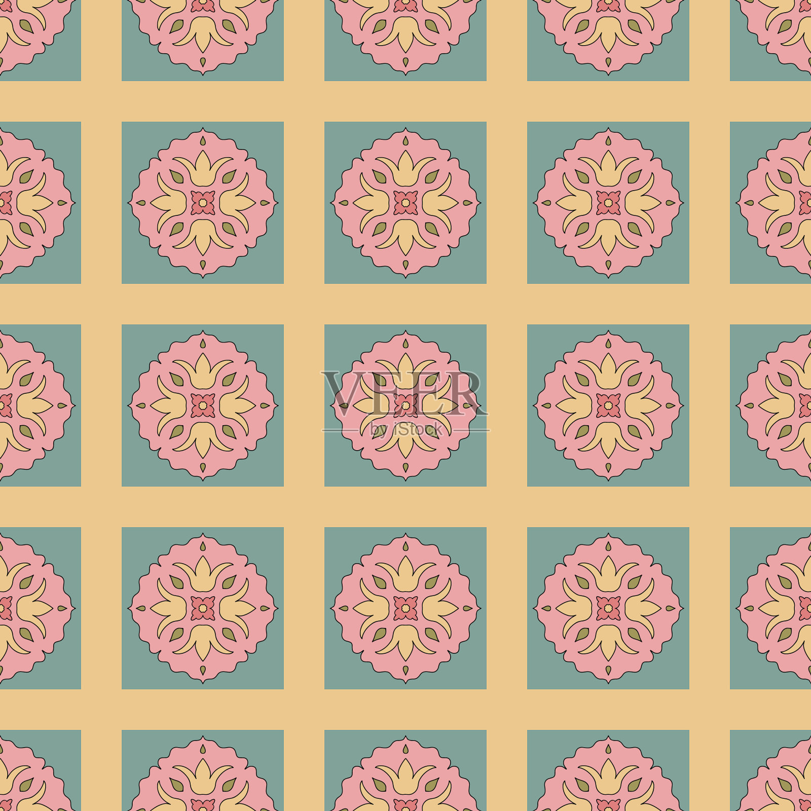 正方形瓷砖的无缝图案插画图片素材