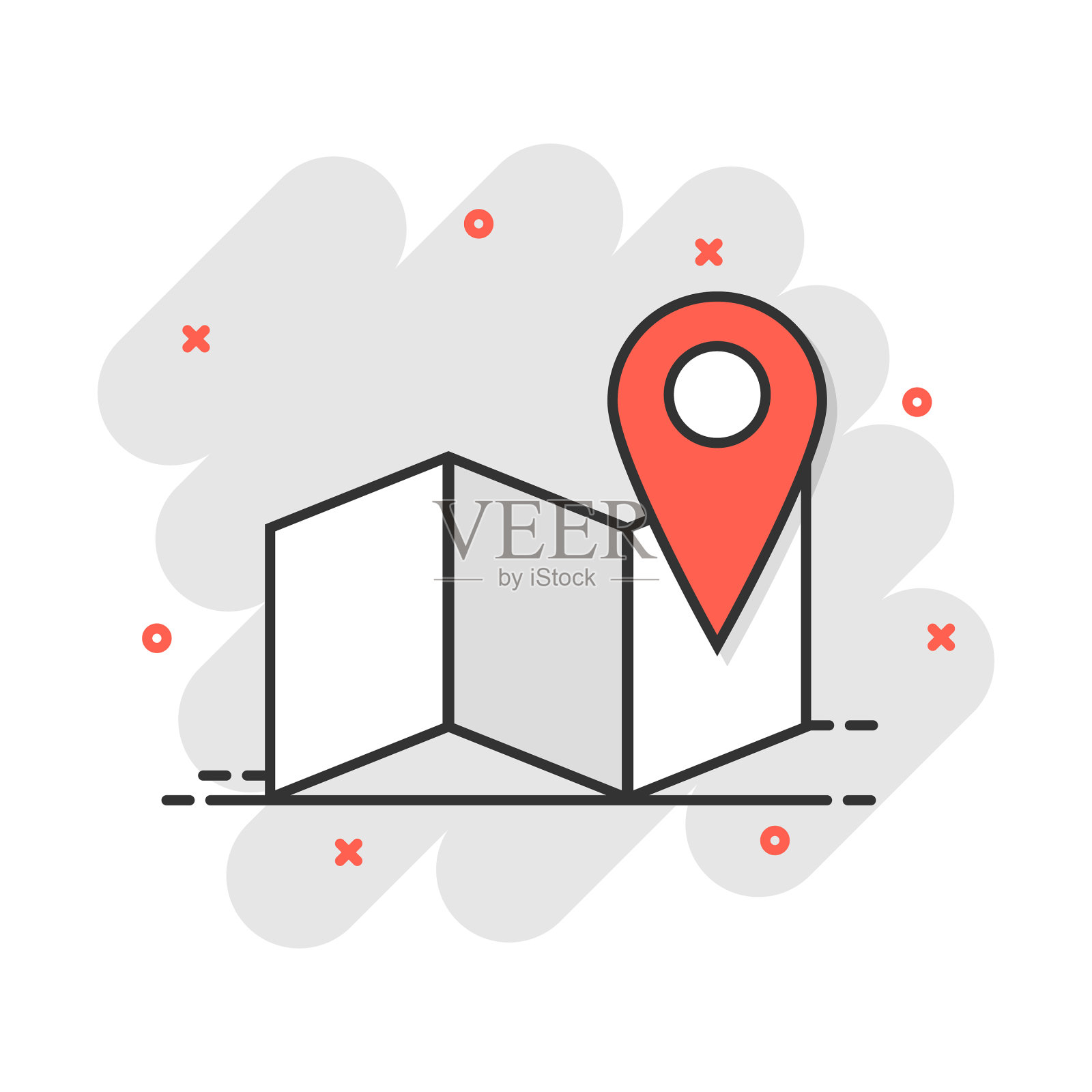 卡通地图大头针图标在漫画风格定位GPS设计元素图片