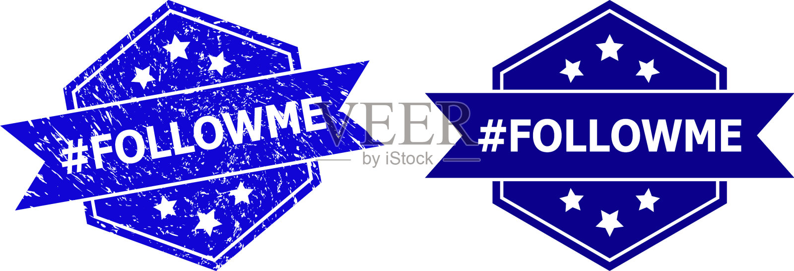 六边形标签跟随我邮票与垃圾摇滚风格插画图片素材