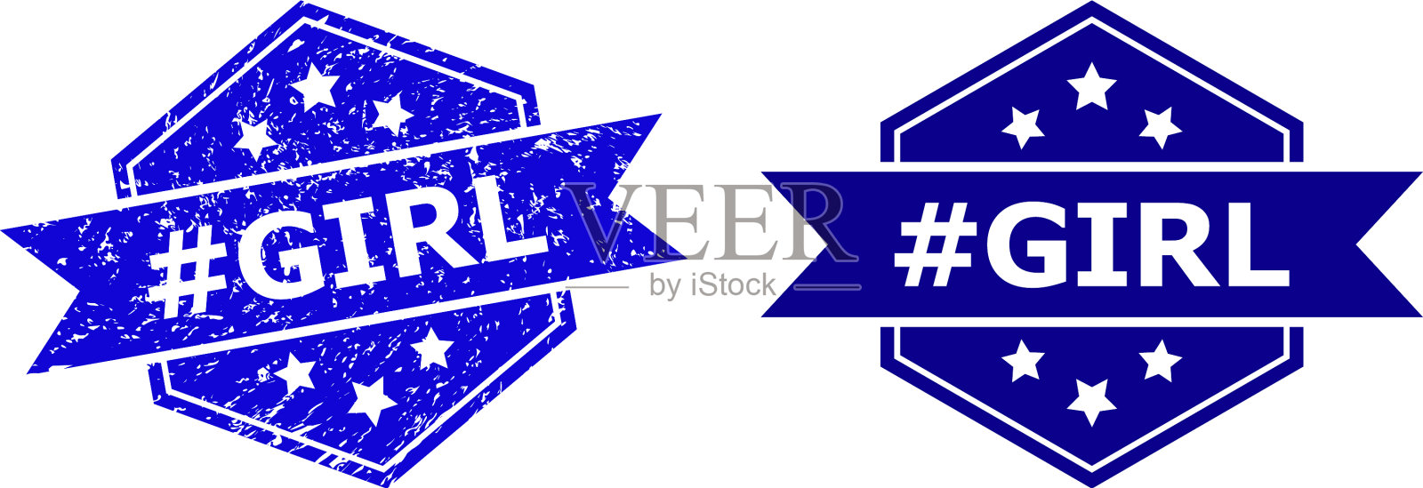 六边形标签女孩印章表面不干净插画图片素材