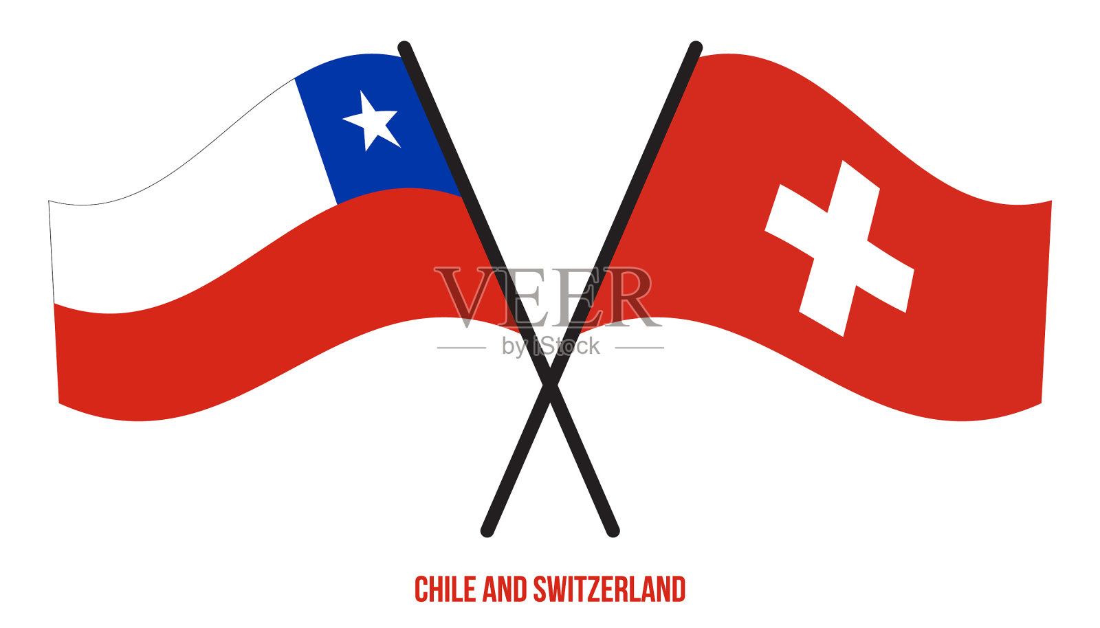 智利和瑞士的国旗交叉飘扬插画图片素材