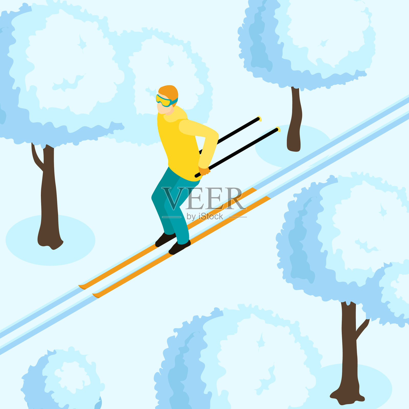 人在滑雪等距插画图片素材