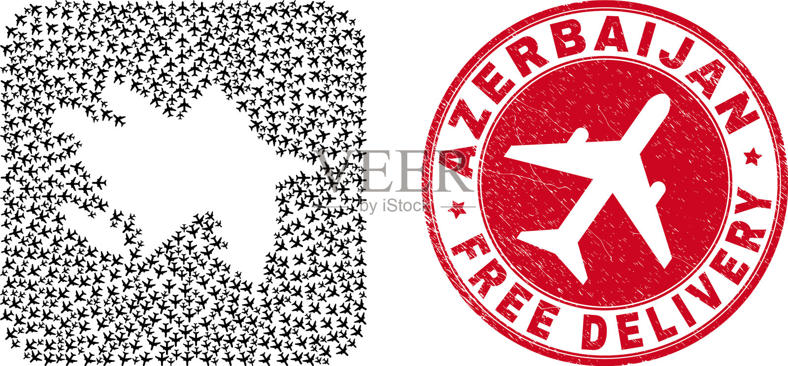 免费交付橡胶徽章和阿塞拜疆地图插画图片素材