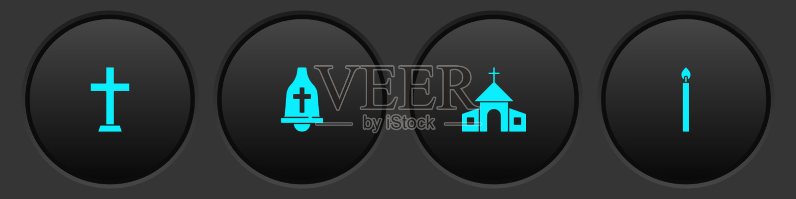 设置基督教十字教堂和钟楼图标素材