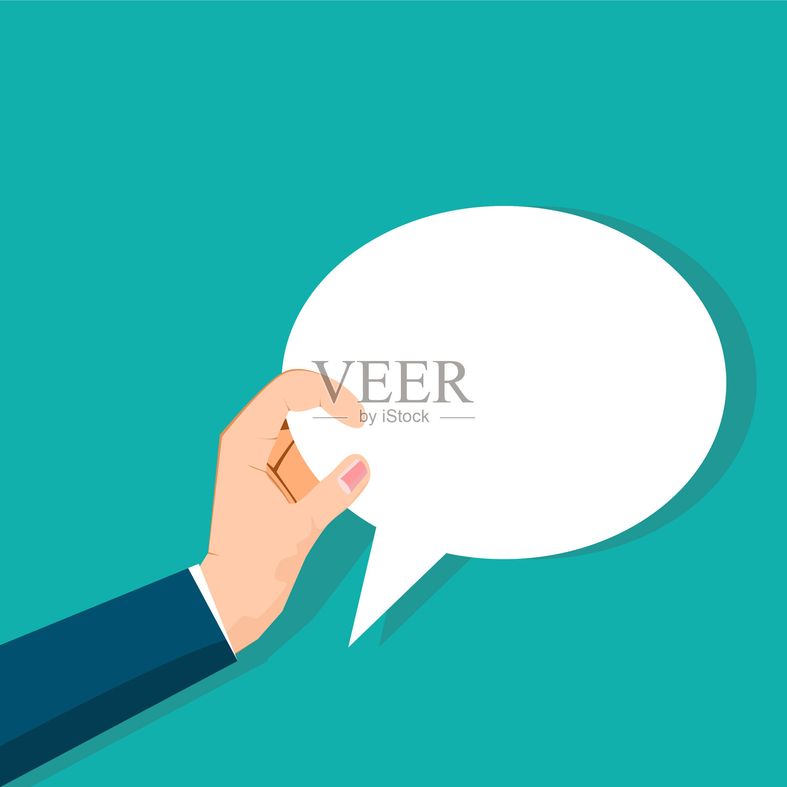 手拿着一个空的演讲气泡在背景插画图片素材