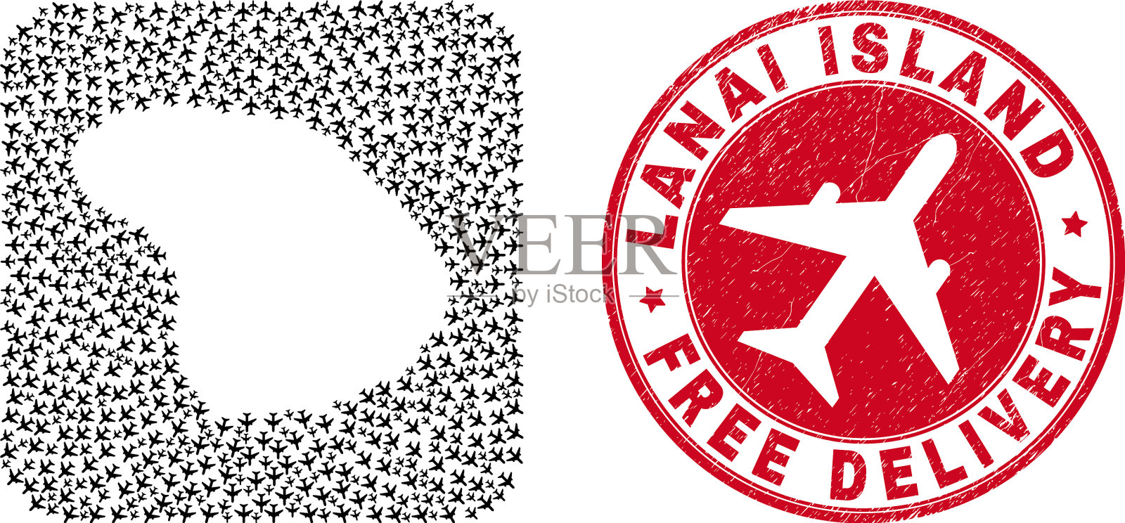 免费递送垃圾邮票印章和拉奈岛插画图片素材