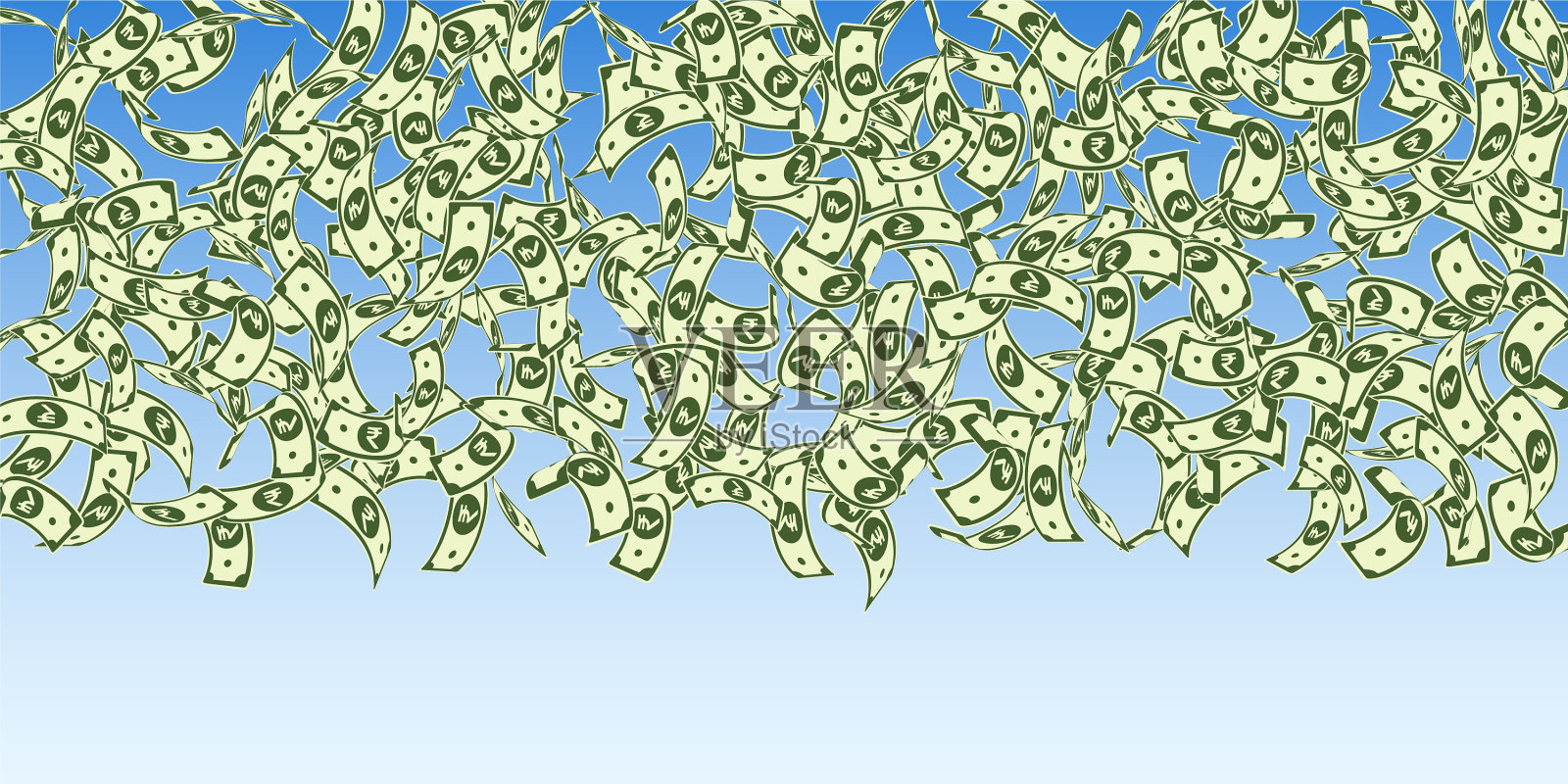 印度卢比纸币在卢比纸币上浮动插画图片素材