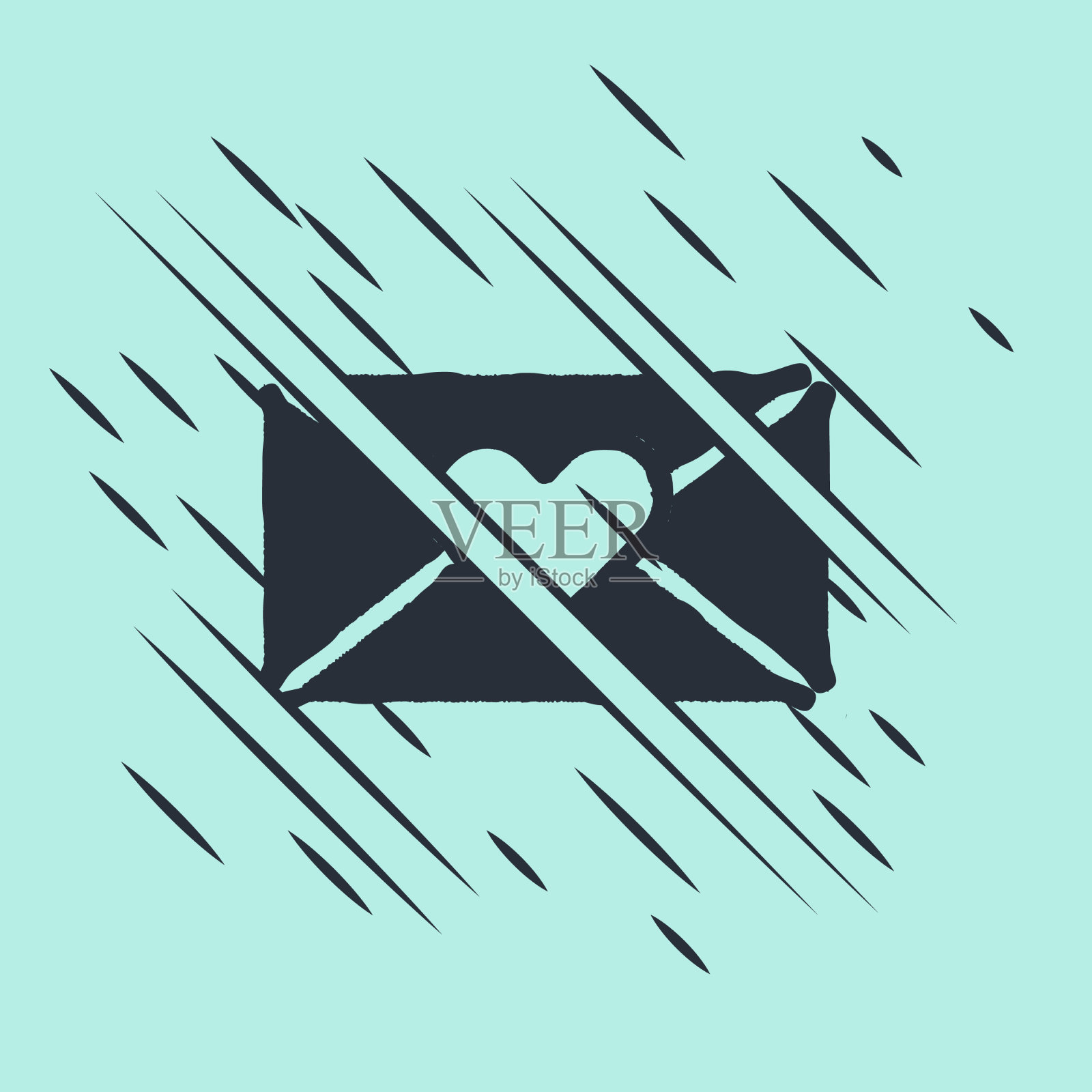 黑色信封与情人节心形图标隔离插画图片素材