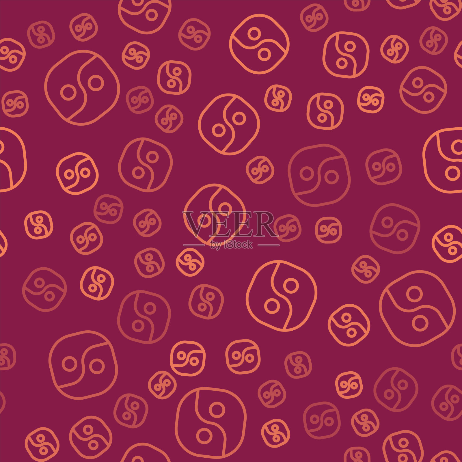 棕色线条象征阴阳和谐与平衡插画图片素材