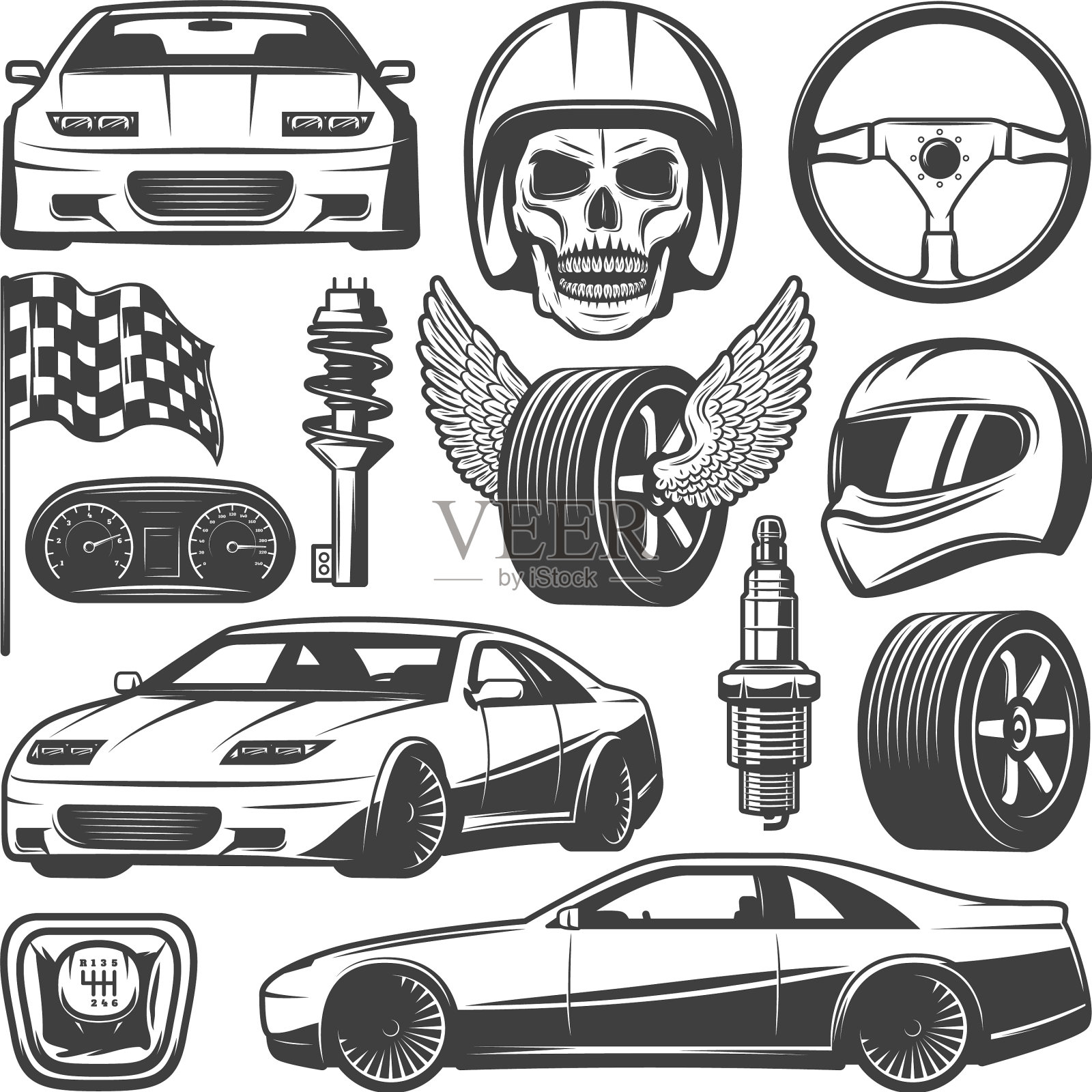 复古赛车图标集图标素材