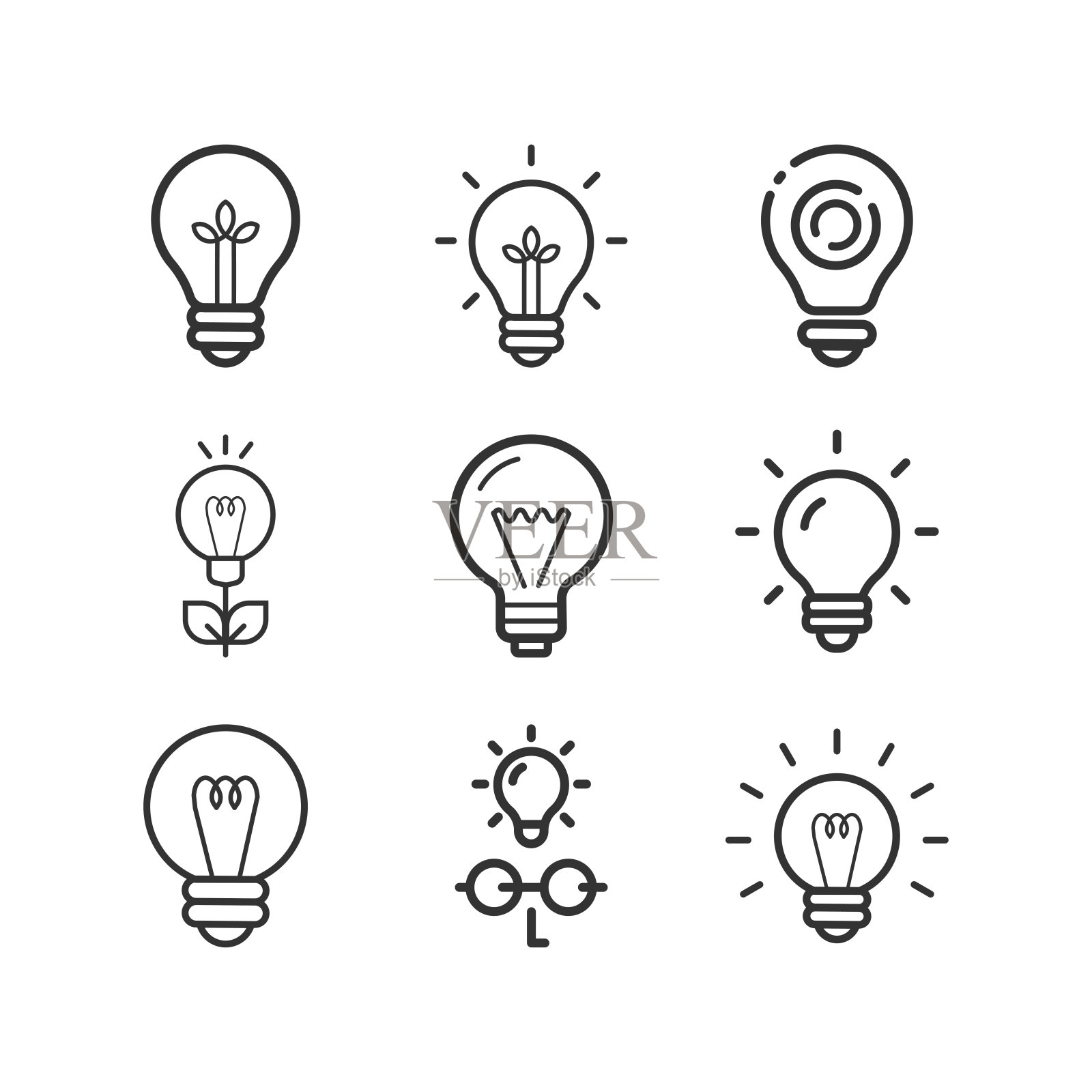 构思，业务线图标设置。有创造力。灯泡。电图标素材
