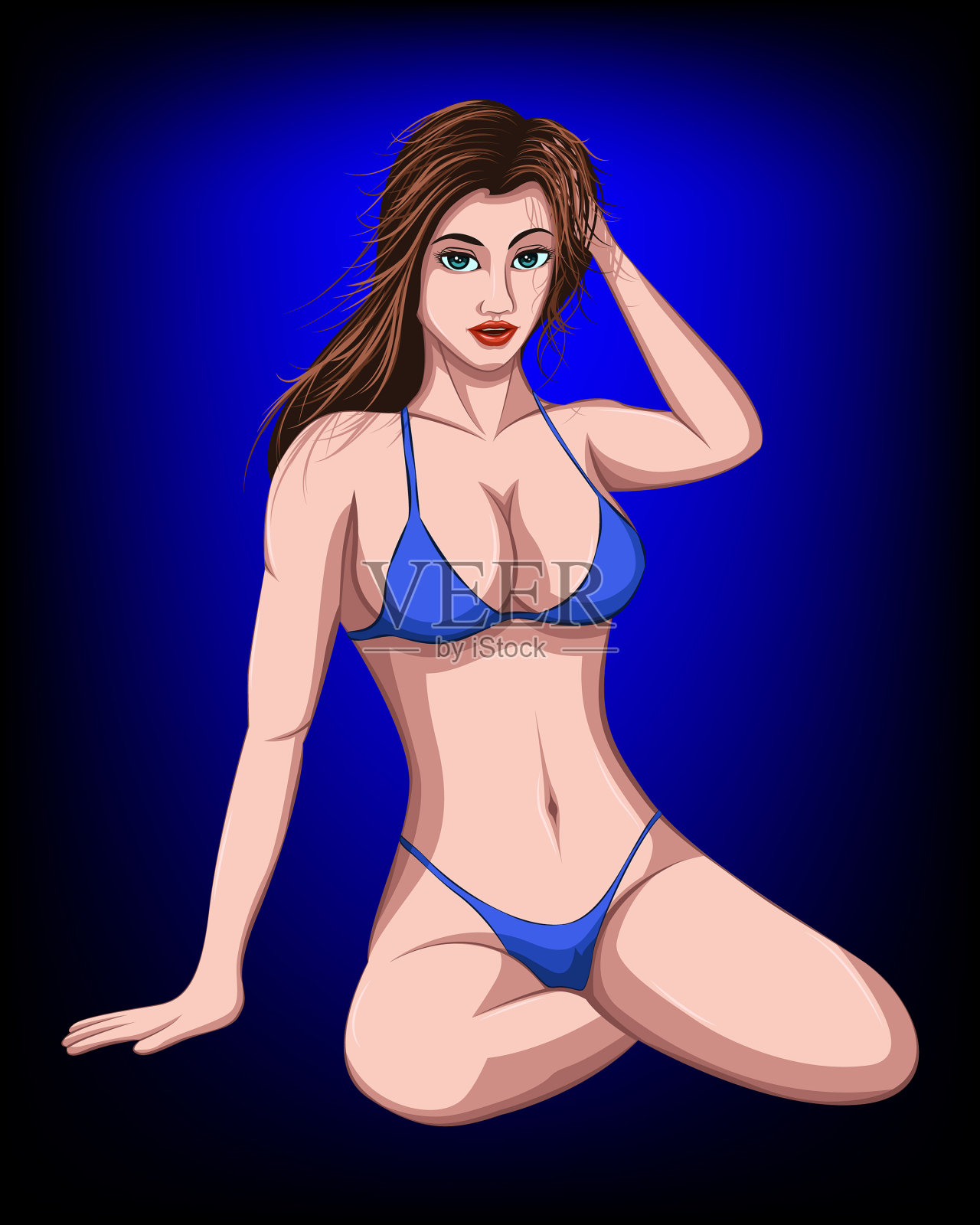 一个漂亮的女人，身材好，穿着比基尼性感插画图片素材