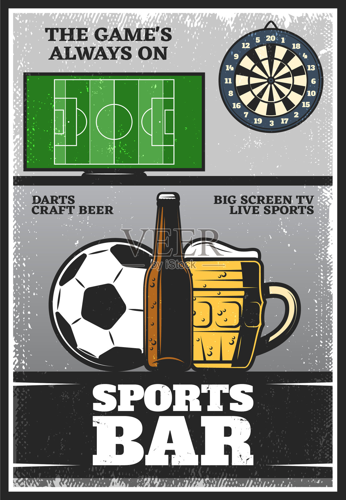 彩色复古运动酒吧海报插画图片素材