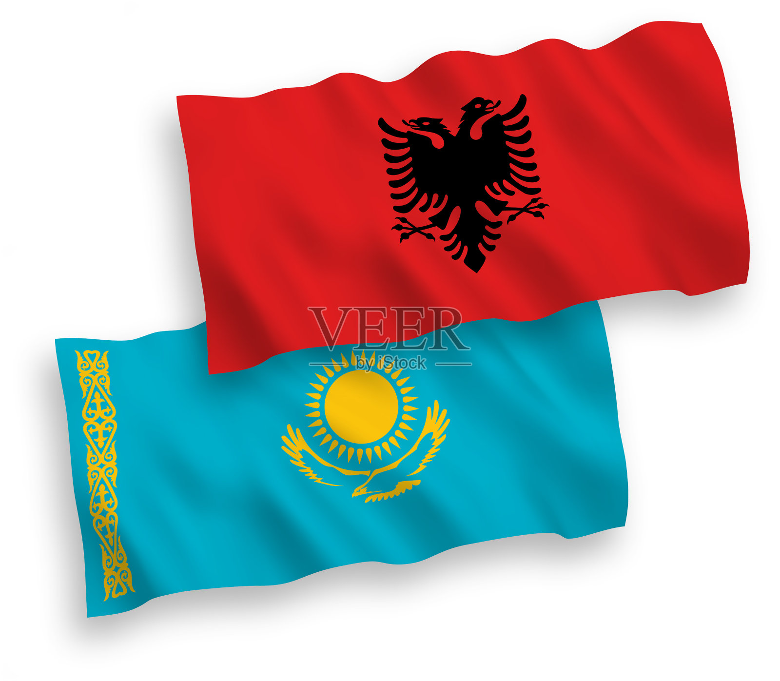 哈萨克斯坦和阿尔巴尼亚的国旗是白色的设计元素图片