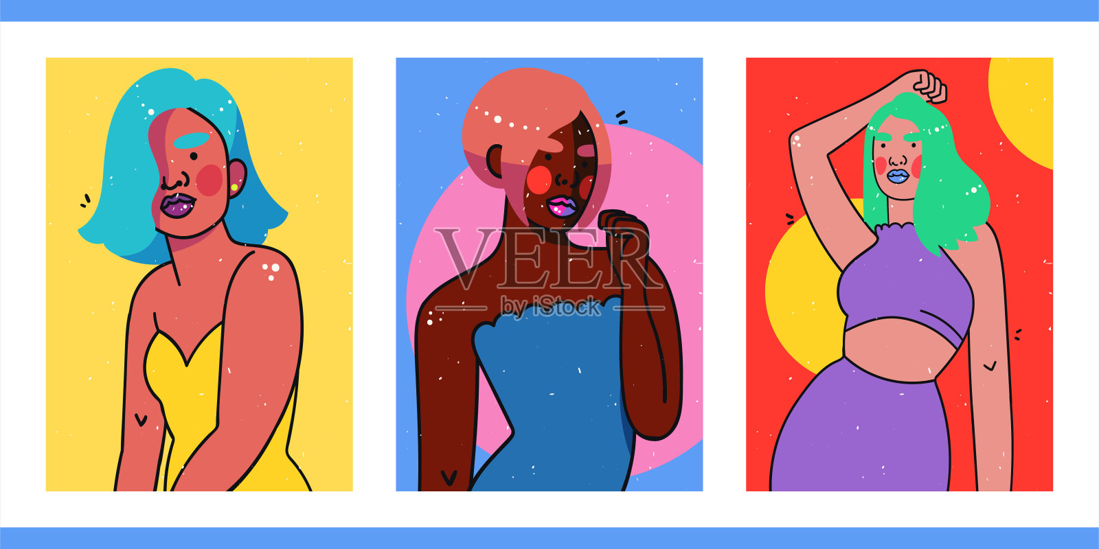 有趣的卡通人物近距离观看。社交网络的插图。插画图片素材