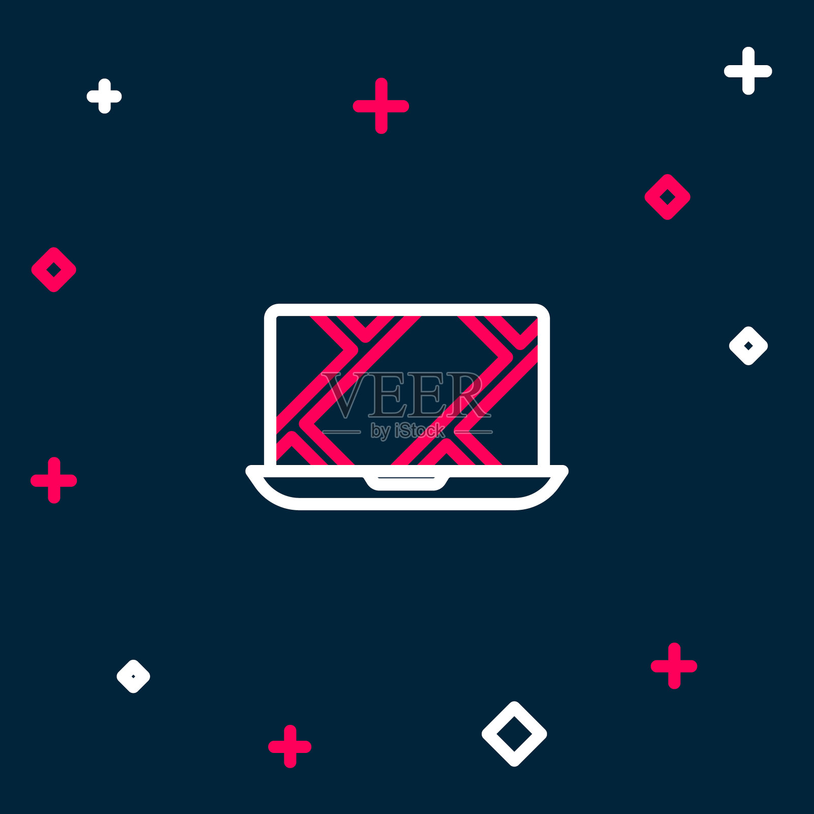 线信息图的城市地图导航图标孤立在蓝色背景。笔记本应用程序界面概念设计。地理定位的概念。色彩斑斓的轮廓的概念。向量图标素材