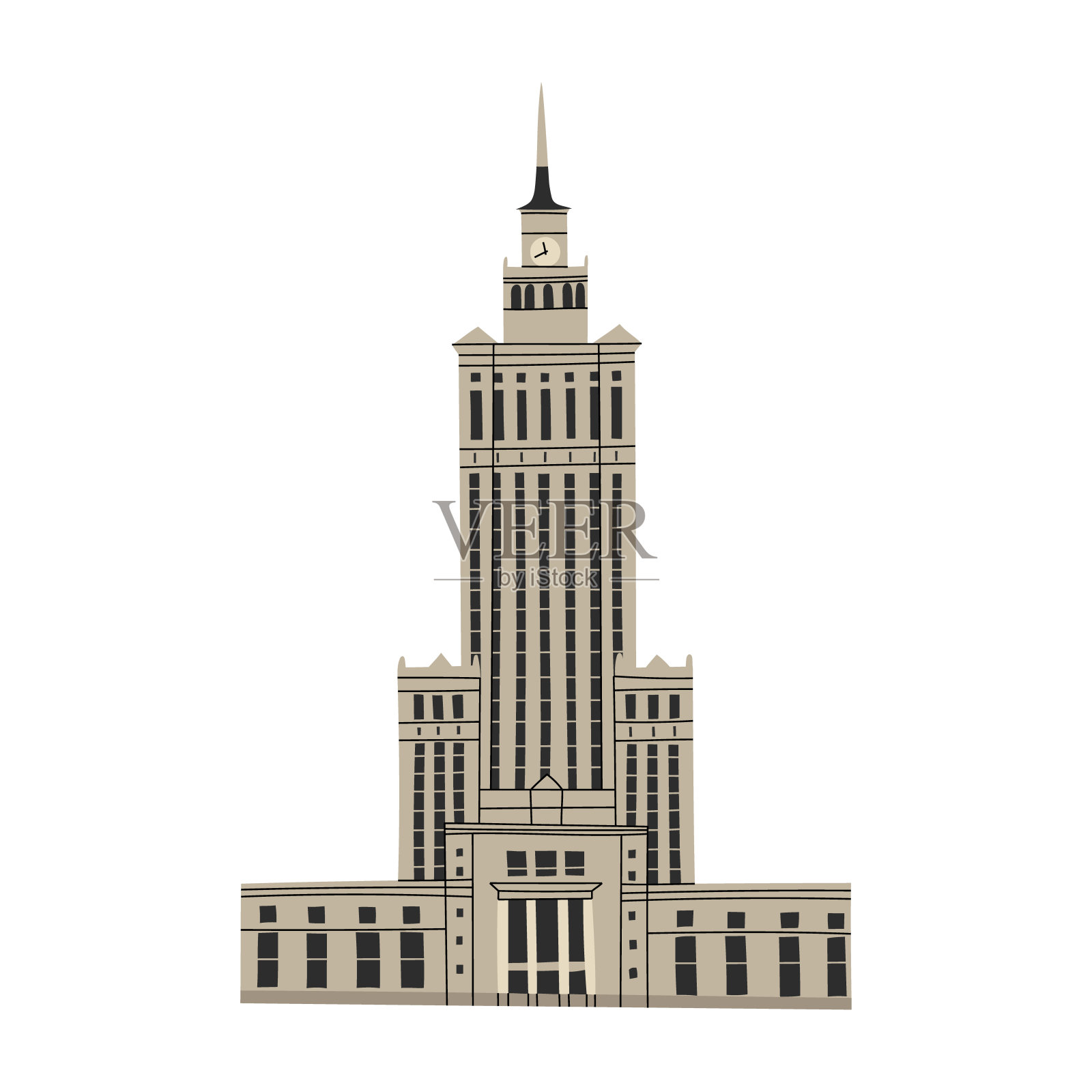 矢量彩色手绘插图与文化和科学宫。华沙,波兰。在白色背景上隔离插画图片素材