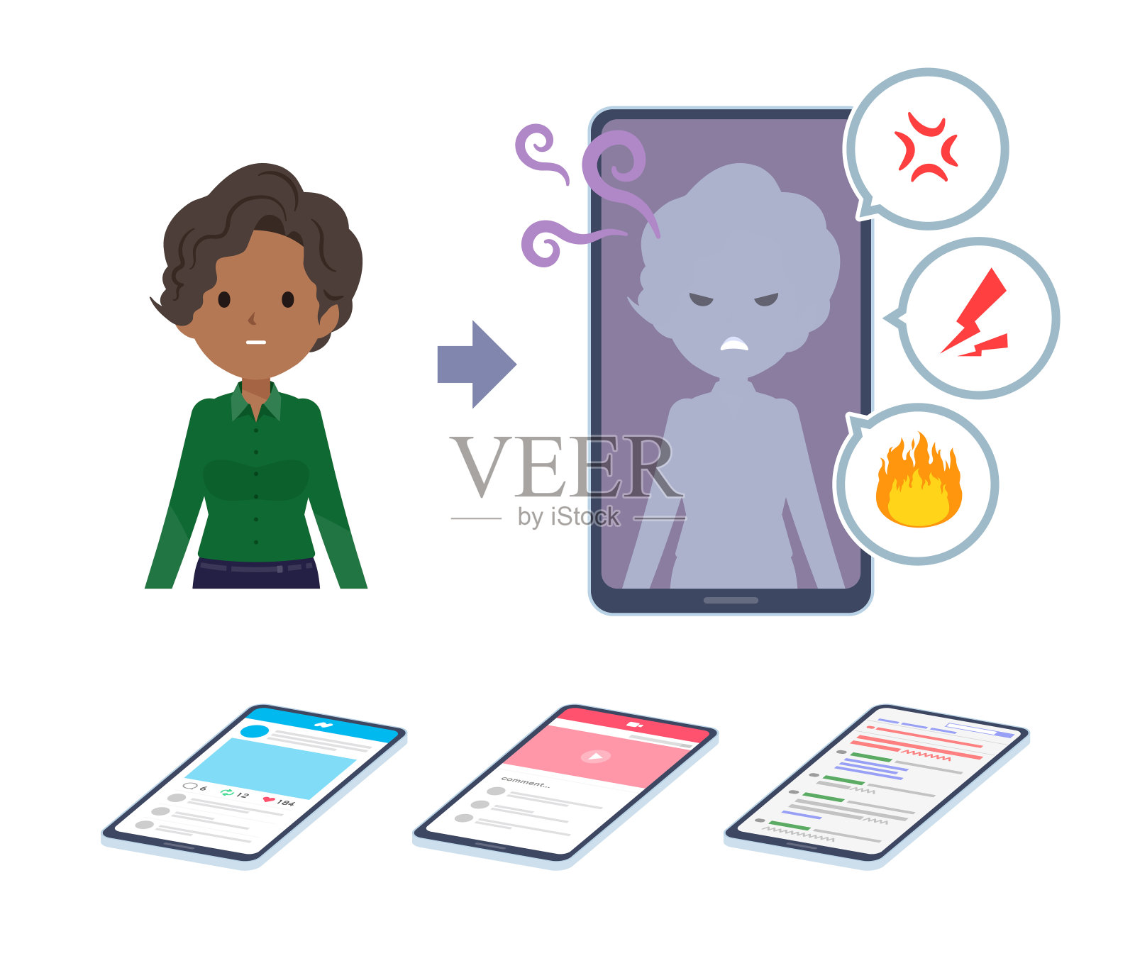 一组黑人商业女性的个性在互联网上发生了变化插画图片素材