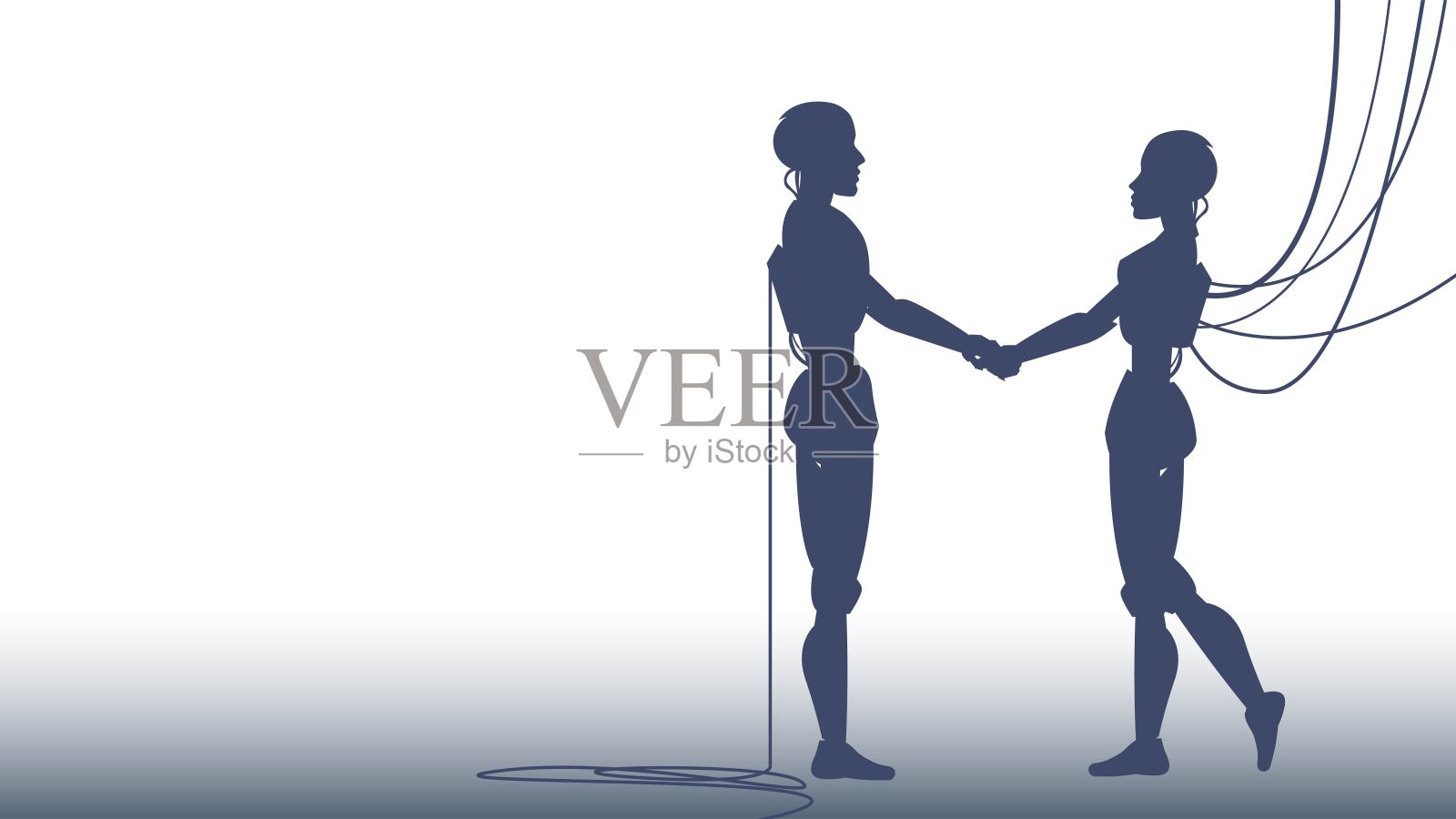 两个机器人插画图片素材