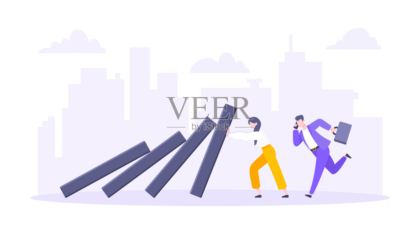 多米诺效应或商业弹性的隐喻插画图片素材