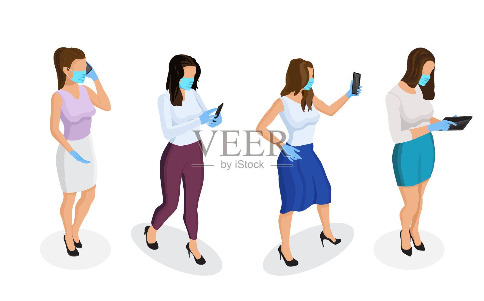 COVID-19冠状病毒大流行的女性面部插画图片素材