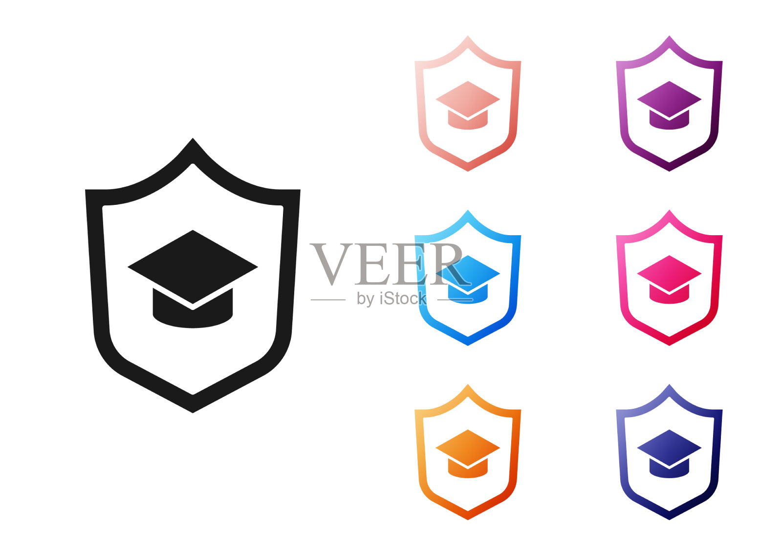 黑色毕业帽与盾牌图标隔离图标素材