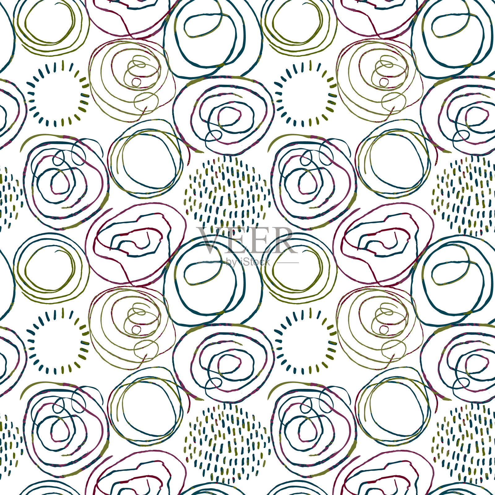 无缝图案与彩色手绘抽象插画图片素材