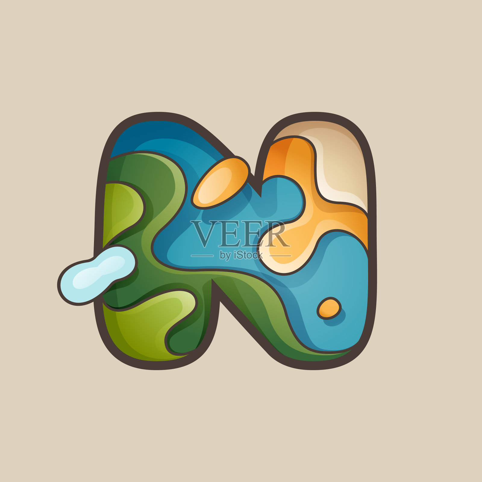 字母n标志与地形图线图案插画图片素材