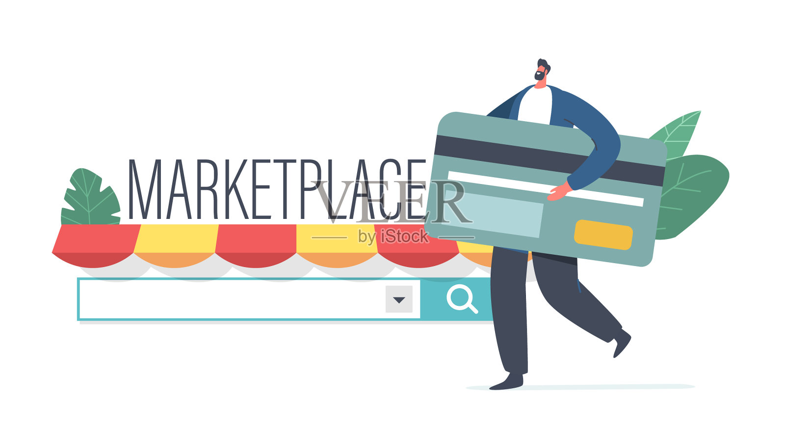 市场网上购物无线支付插画图片素材