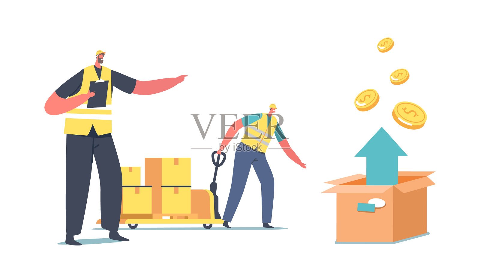 工人性格在统一驾驶手扶车插画图片素材