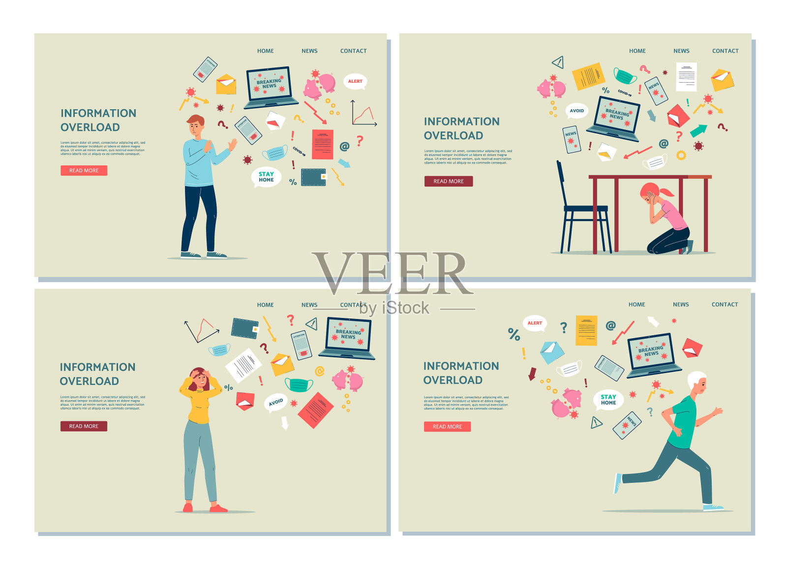 信息超载的网页横幅强调插画图片素材