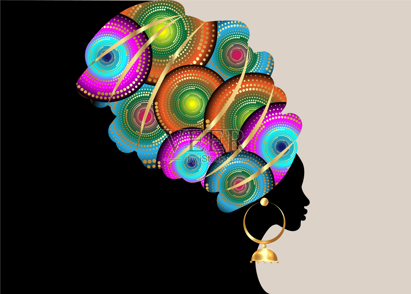 描绘美丽的非洲妇女在民族头巾插画图片素材