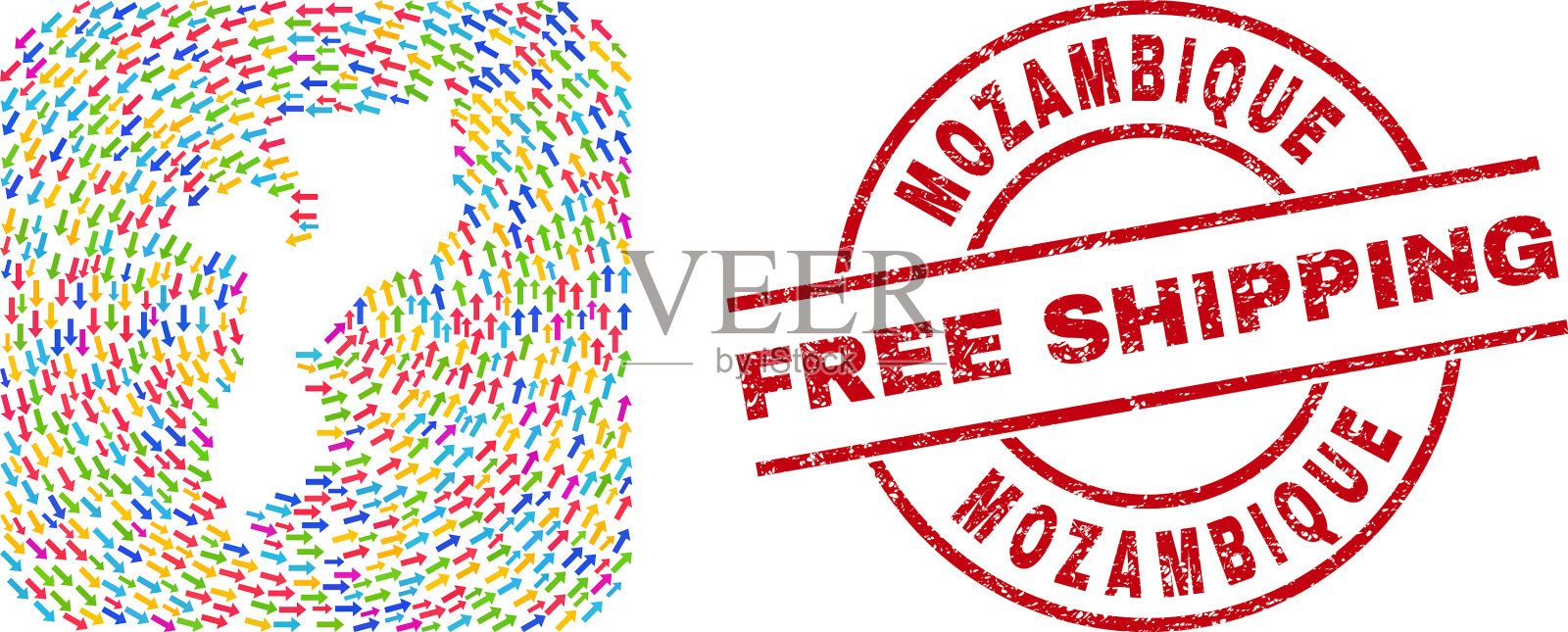 免费航运水印印章和莫桑比克地图插画图片素材